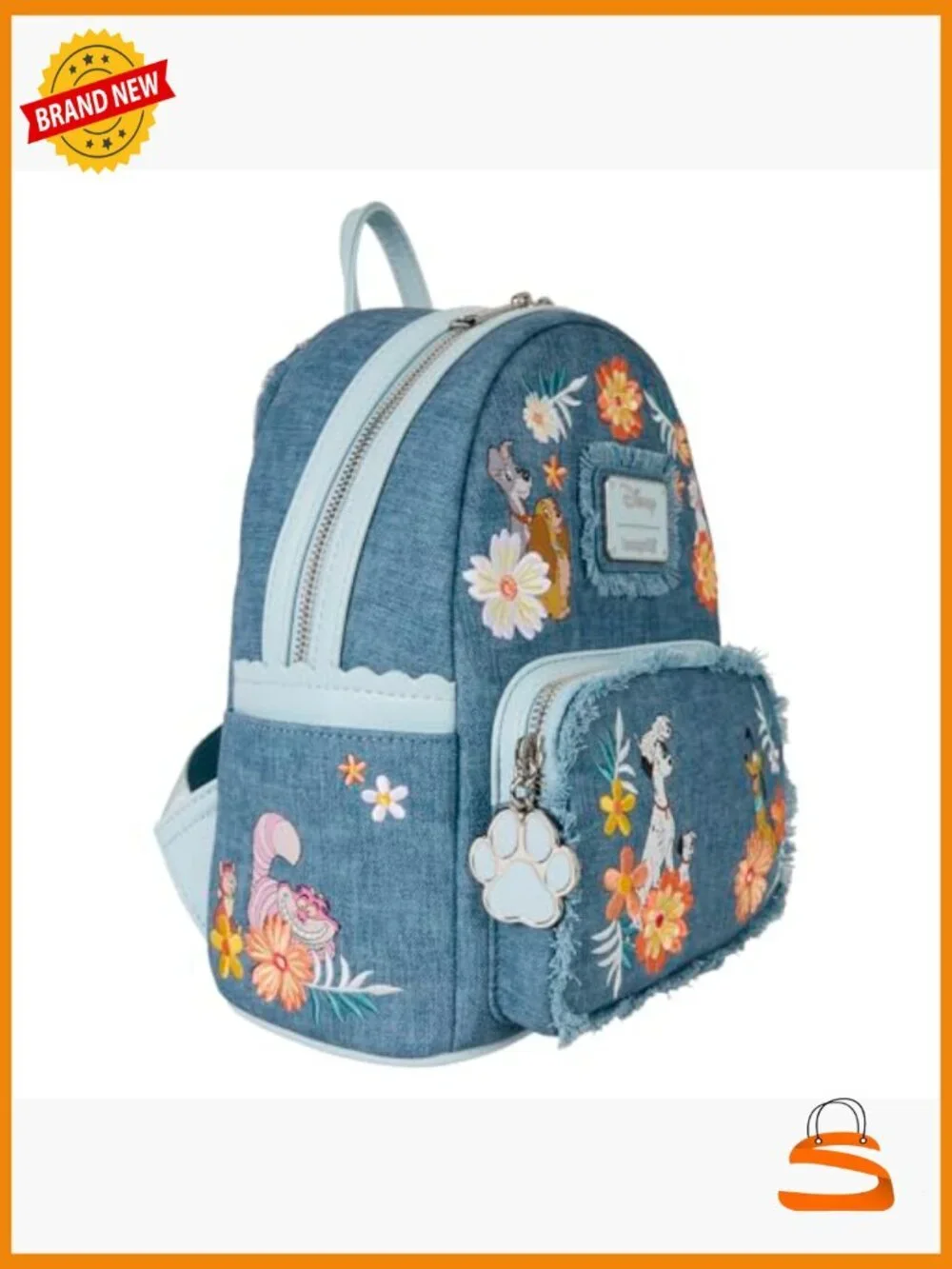 Disney Dogs & Cats Faux Denim Fringe Mini Backpack